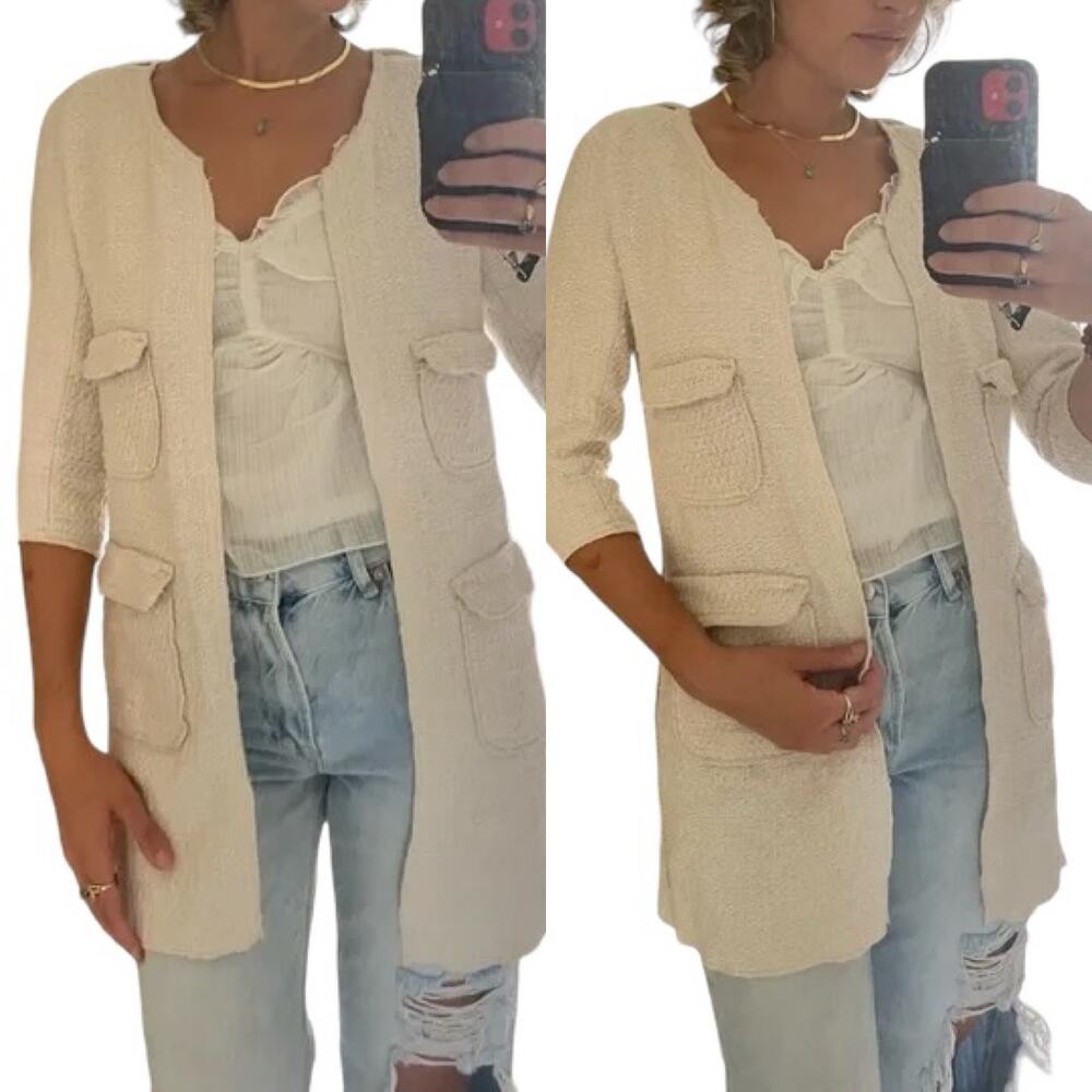 Zara Basic | Size M Tweed Knit Shacket Cream Minimalist Textured